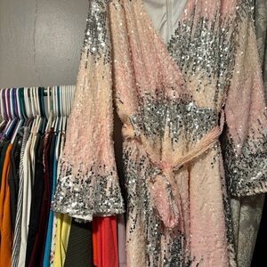 Boohoo Plus Pink and Silver Sequin Mini Dress